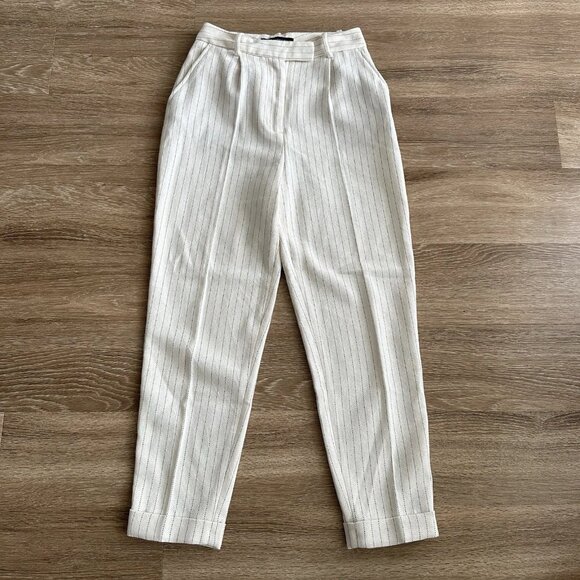 Zara Striped Causal Work Pants White Women’s XS - Picture 1 of 14